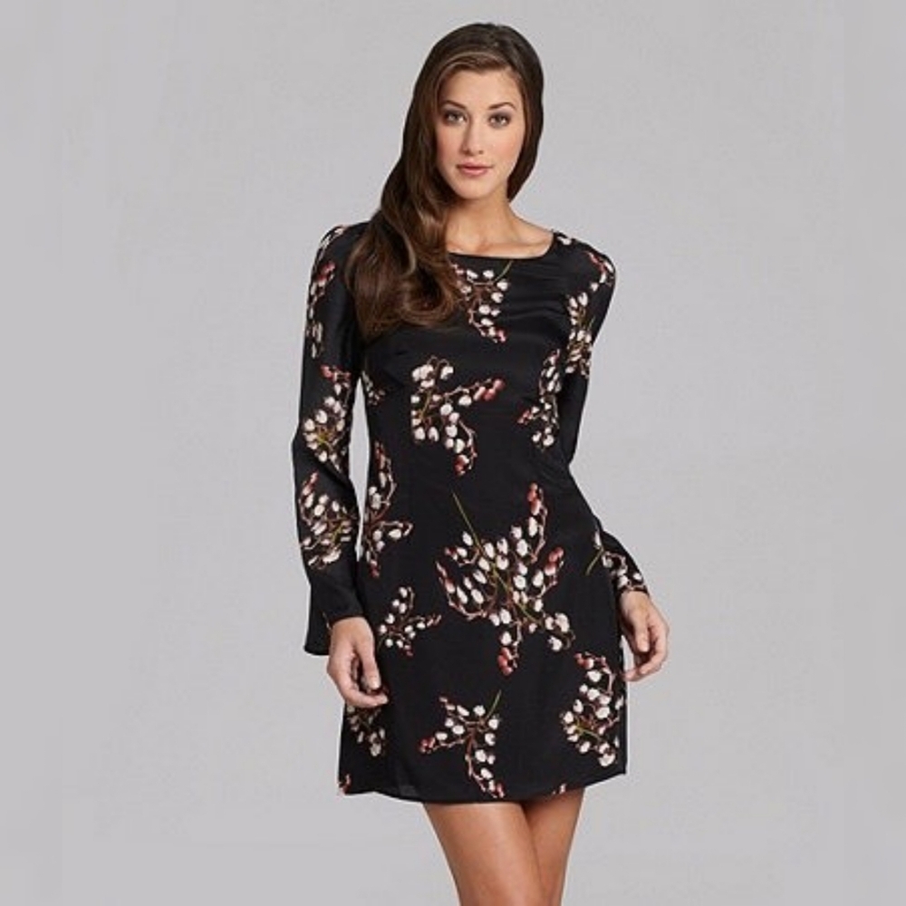 Miss Me MM Couture Floral Open Back Bell Sleeve Mini Dress Black Size Small